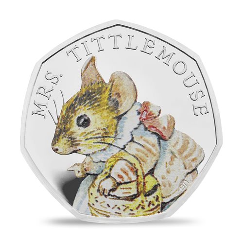 Mrs. Tittlemouse 2018 UK 50p Silver Proof Coin in Full Colour