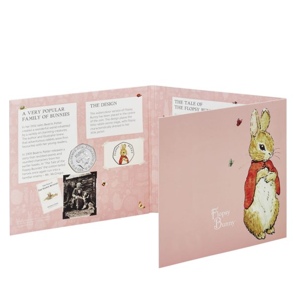 An image of the reverse side of the fold-out case for the Flopsy Bunny 2018 50p coin