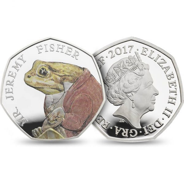 Image of the obverse and reverse side of the Jeremy Fisher 2017 UK 50p coin