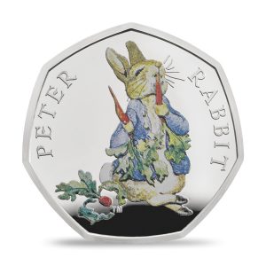 Image of Peter Rabbit 2018 UK 50p Silver Proof coin with colour printing