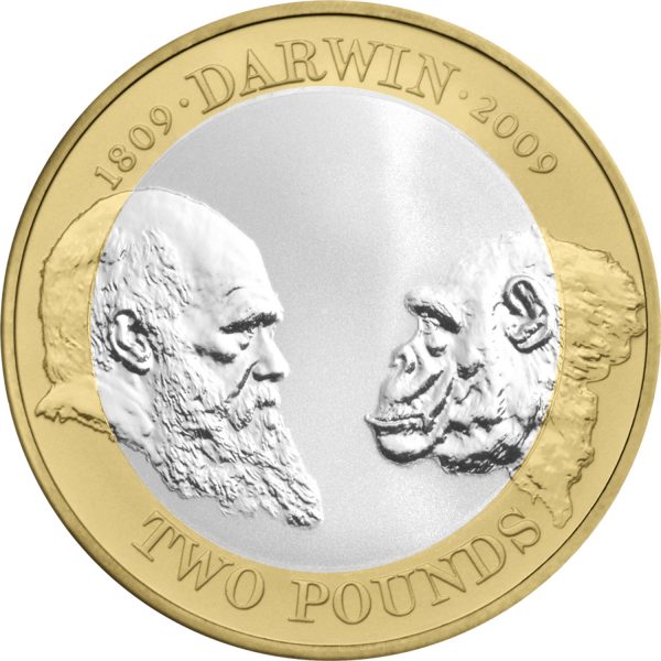 Image of Charles Darwin 2009 UK 2 pound coin