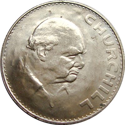 Image of reverse side of Winston Churchill 1965 UK Crown coin